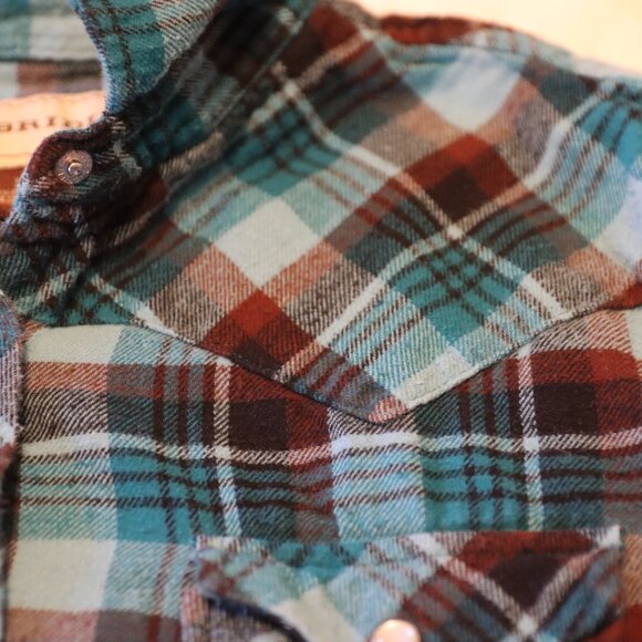 Bit & Bridle Large Flannel Western Style Pearl Snap 100% Cotton Flannel Shirt - Picture 6 of 13